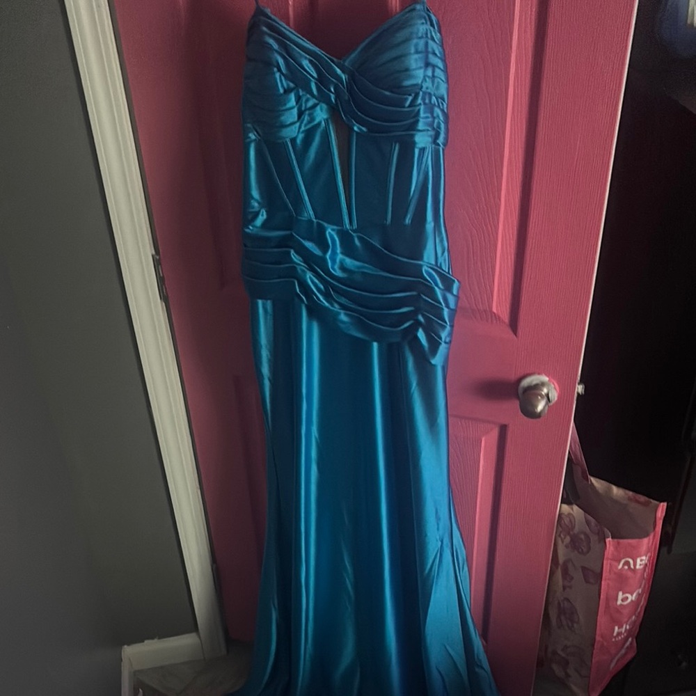 Blue Satin homecoming dress, prom dress, gown